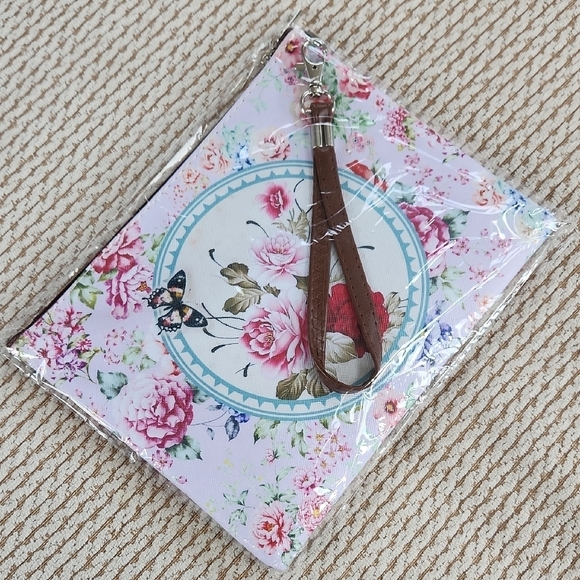 Handbags - Floral Wristlet with Wrist Strap, 6"x8", New